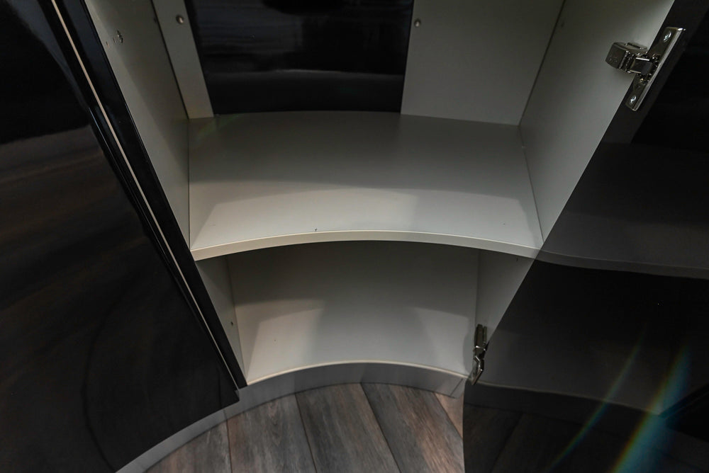 Aster Cucine Modern Glossy Black Curvy Kitchen with Miele Appliances