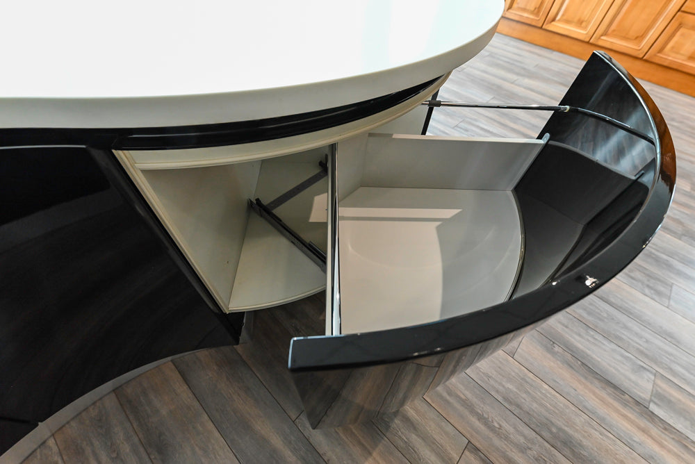 Aster Cucine Modern Glossy Black Curvy Kitchen with Miele Appliances