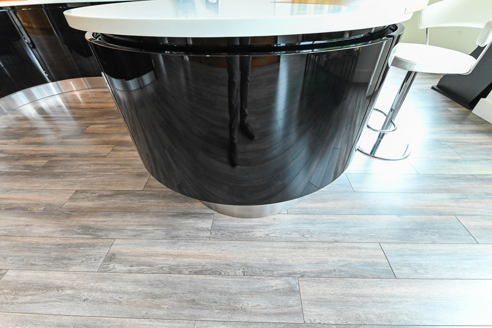 Aster Cucine Modern Glossy Black Curvy Kitchen with Miele Appliances