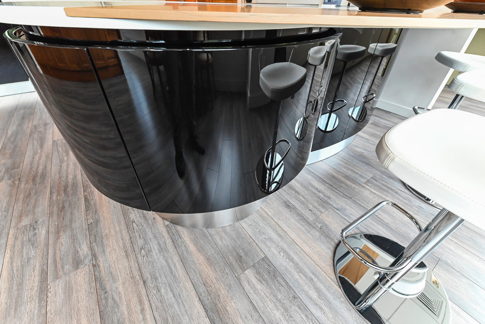 Aster Cucine Modern Glossy Black Curvy Kitchen with Miele Appliances