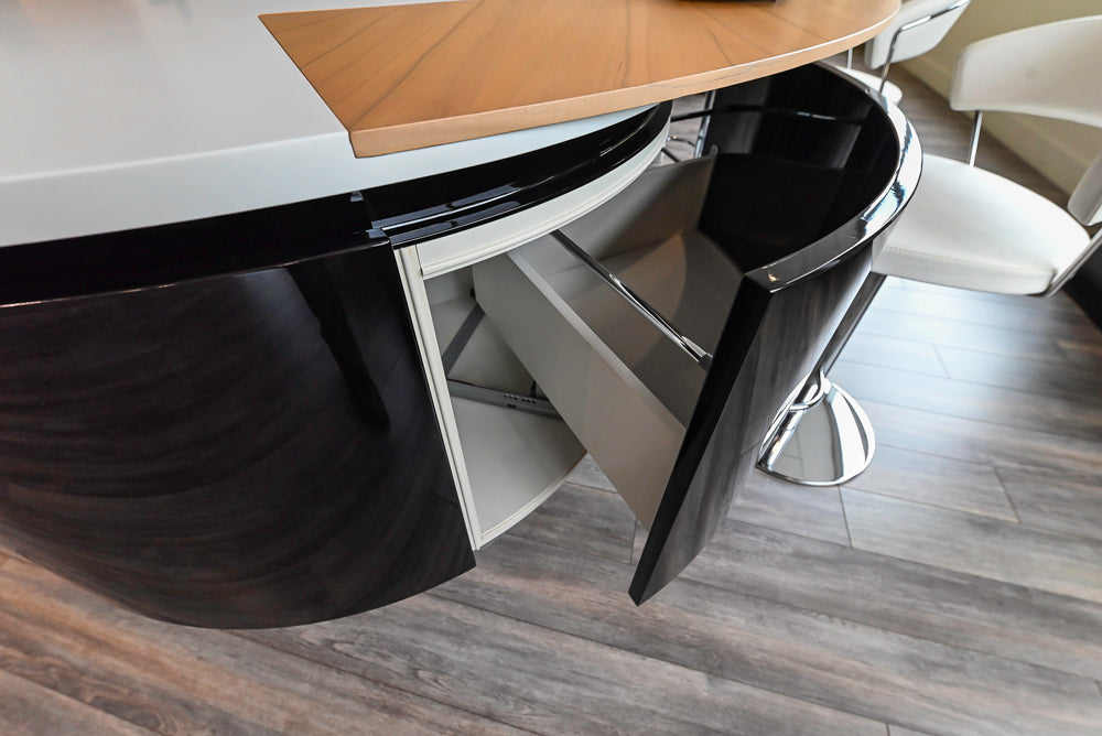 Aster Cucine Modern Glossy Black Curvy Kitchen with Miele Appliances