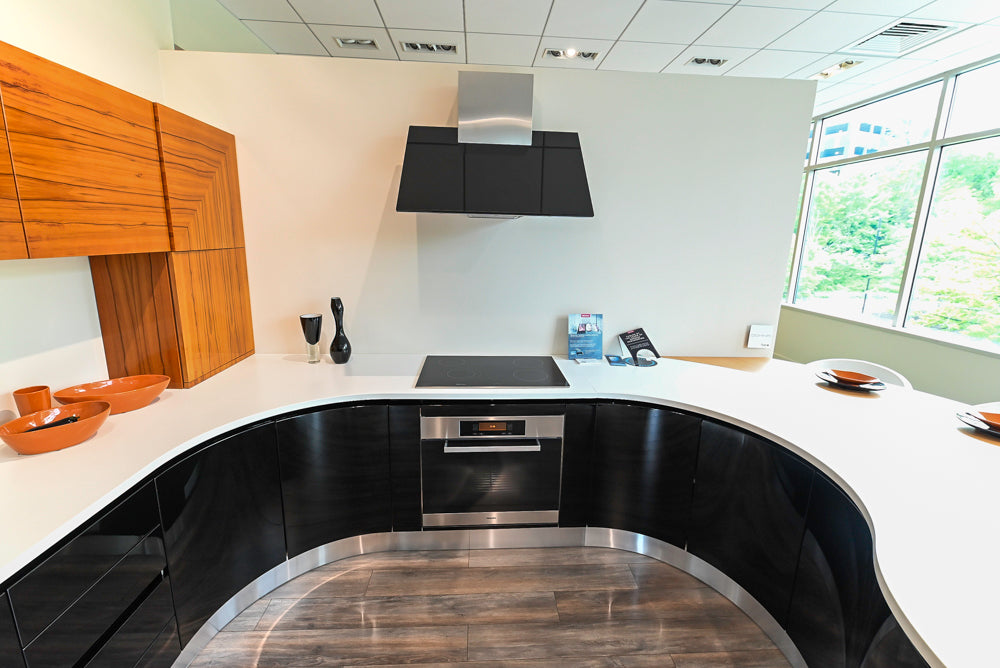 Aster Cucine Modern Glossy Black Curvy Kitchen with Miele Appliances