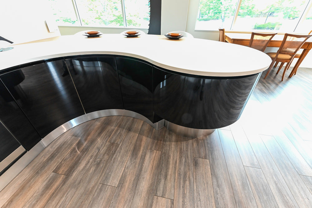 Aster Cucine Modern Glossy Black Curvy Kitchen with Miele Appliances