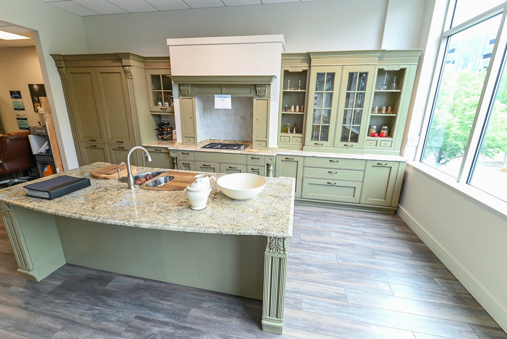 "The Waverly" Traditional Olive Green Kitchen with Island & Appliances