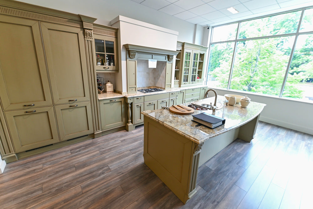 "The Waverly" Traditional Olive Green Kitchen with Island & Appliances