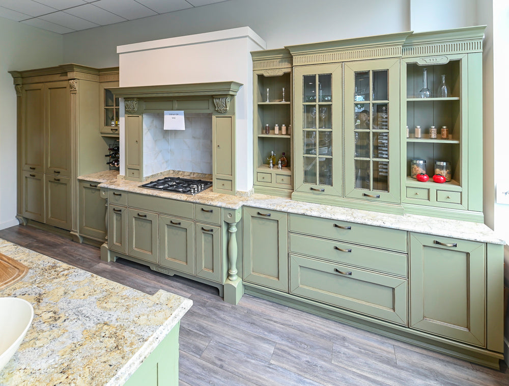 "The Waverly" Traditional Olive Green Kitchen with Island & Appliances