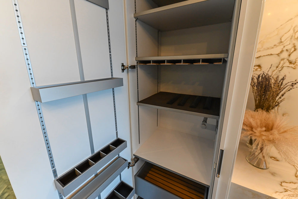 SieMatic S2 Modern Rose Gold Handleless Island with Lotus White Hideaway Pantry | photo 66