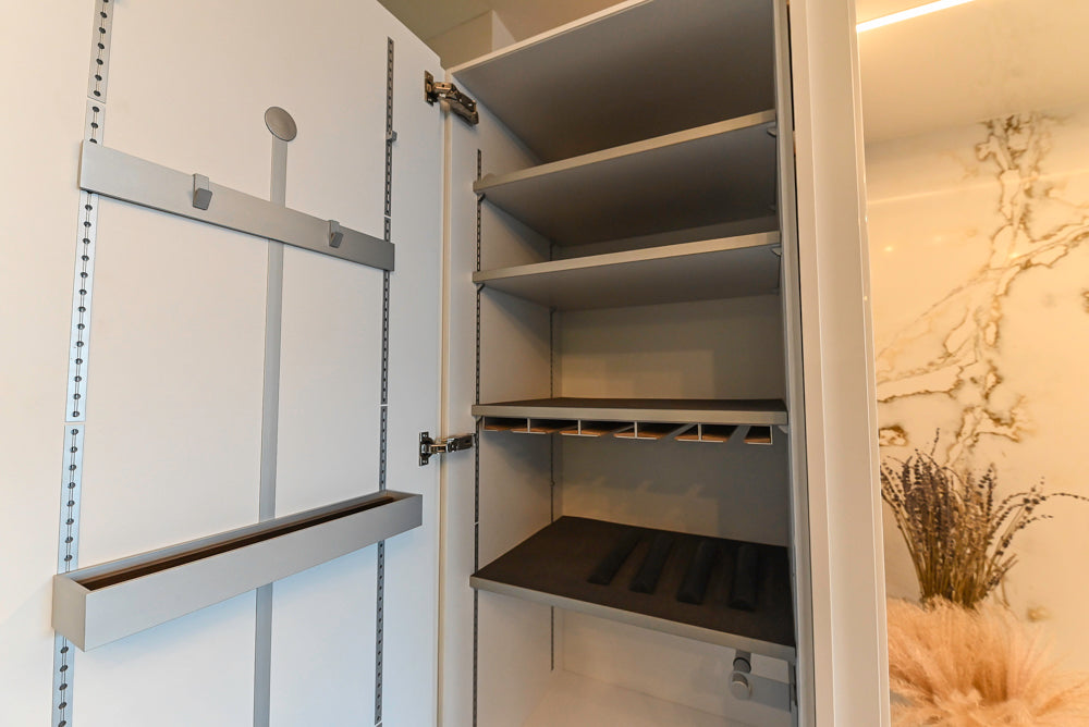 SieMatic S2 Modern Rose Gold Handleless Island with Lotus White Hideaway Pantry | photo 67