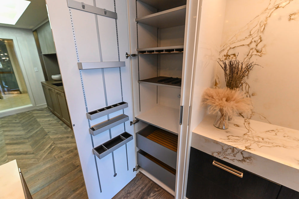 SieMatic S2 Modern Rose Gold Handleless Island with Lotus White Hideaway Pantry | photo 69