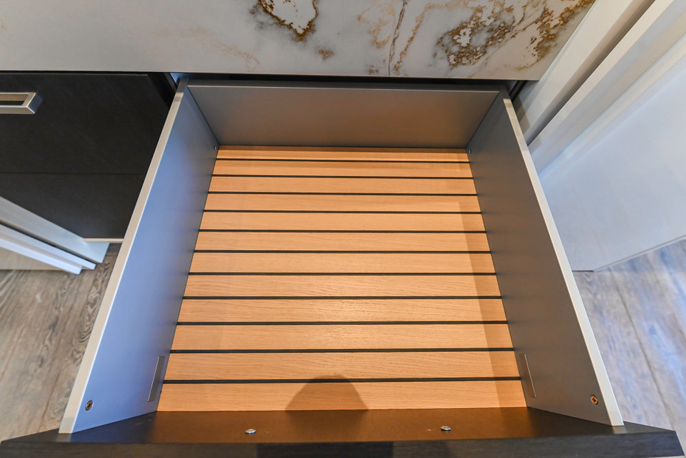 SieMatic S2 Modern Rose Gold Handleless Island with Lotus White Hideaway Pantry | photo 75