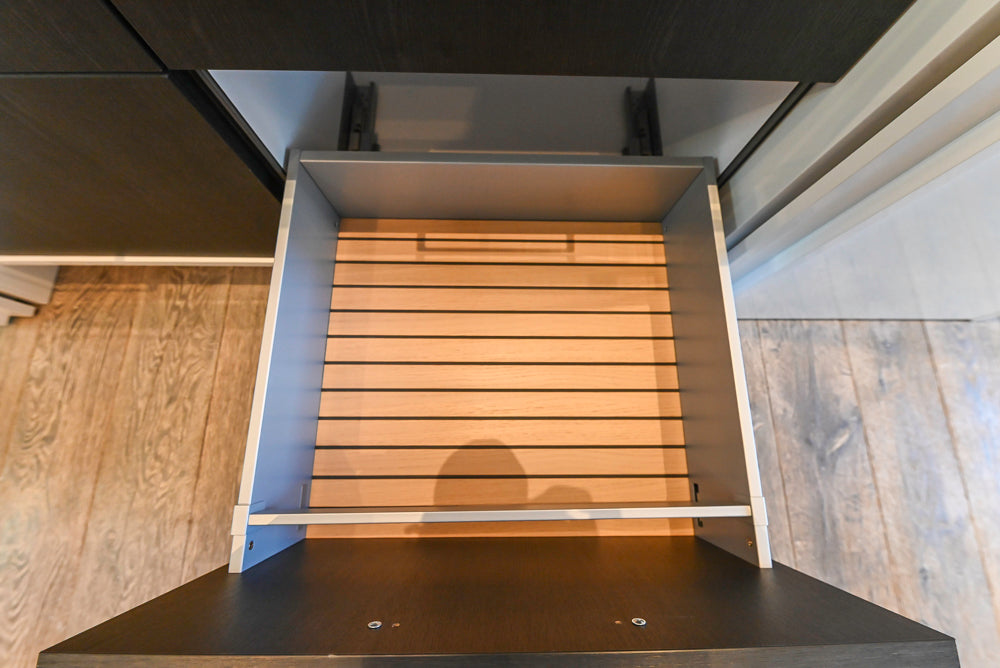 SieMatic S2 Modern Rose Gold Handleless Island with Lotus White Hideaway Pantry | photo 77