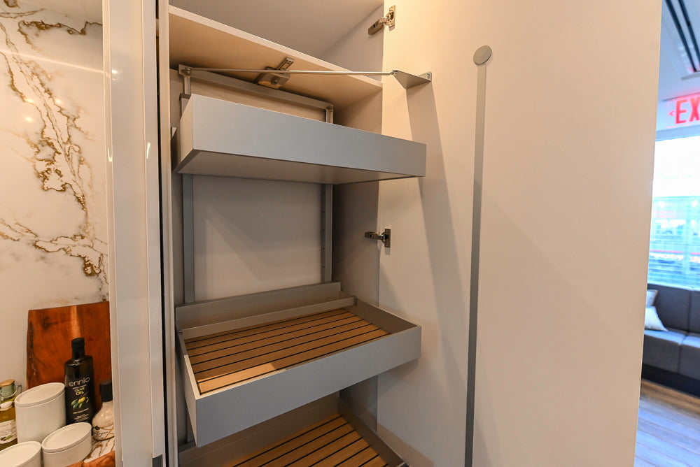 SieMatic S2 Modern Rose Gold Handleless Island with Lotus White Hideaway Pantry | photo 81