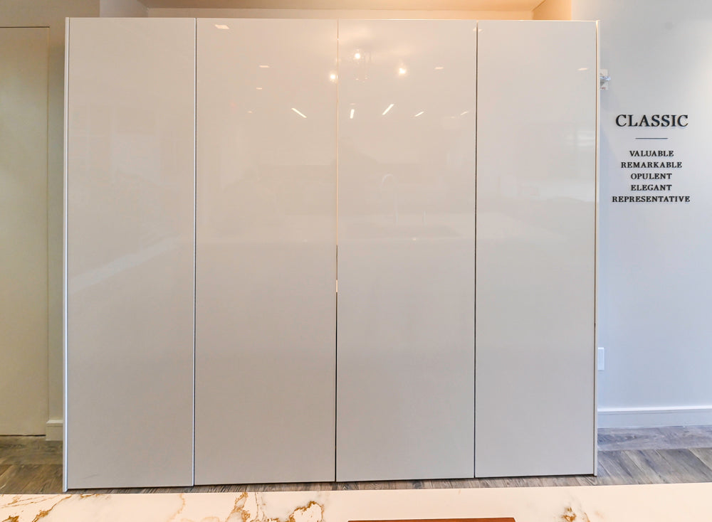 SieMatic S2 Modern Rose Gold Handleless Island with Lotus White Hideaway Pantry | photo 56