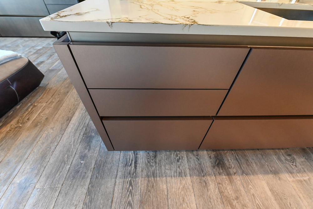 SieMatic S2 Modern Rose Gold Handleless Island with Lotus White Hideaway Pantry | photo 83