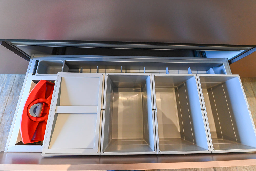 SieMatic S2 Modern Rose Gold Handleless Island with Lotus White Hideaway Pantry | photo 89
