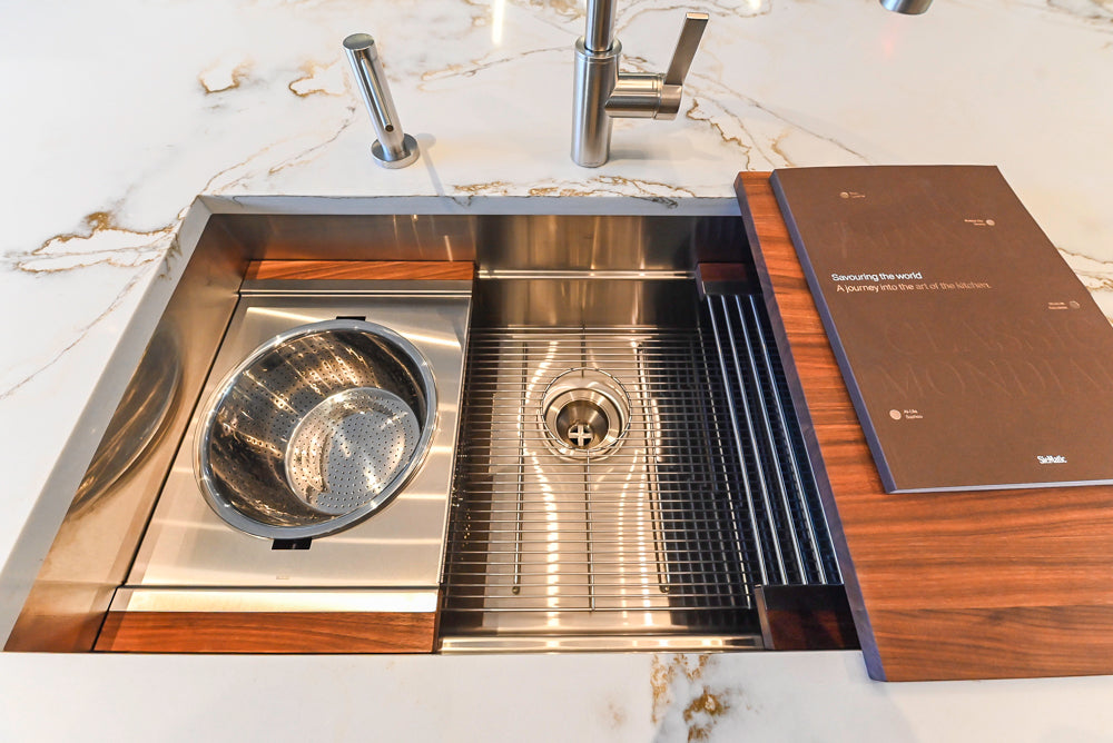 SieMatic S2 Modern Rose Gold Handleless Island with Lotus White Hideaway Pantry | photo 90