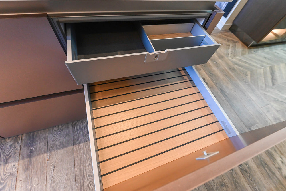 SieMatic S2 Modern Rose Gold Handleless Island with Lotus White Hideaway Pantry | photo 99
