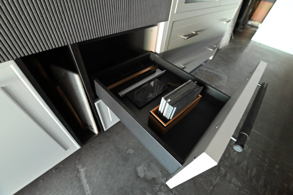 Binova Modern Wet Bar with Sink, Faucet & Mirrored Glass Cabinets