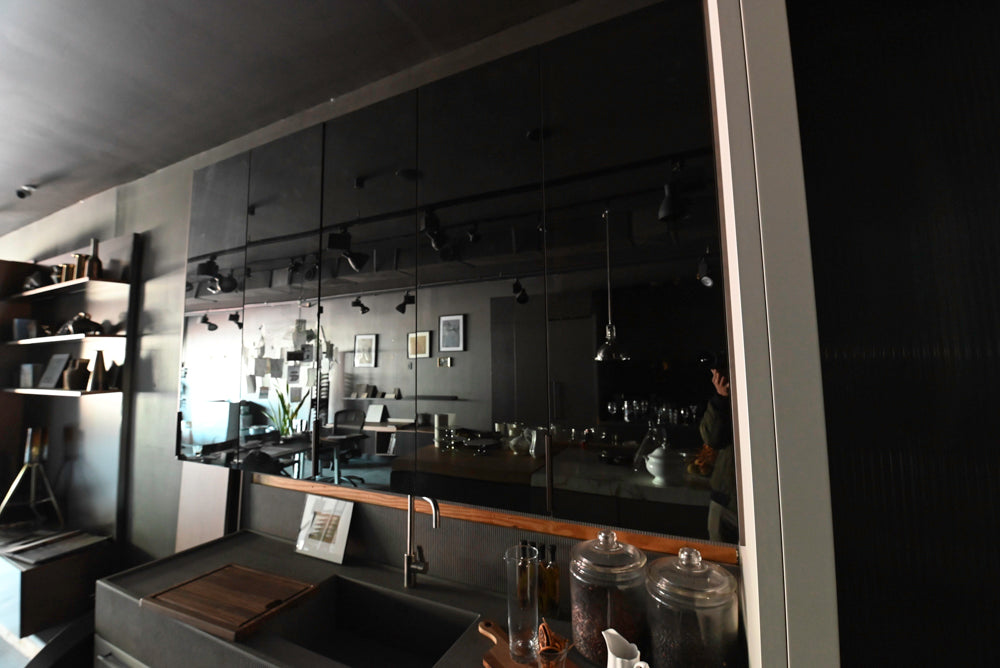 Binova Modern Wet Bar with Sink, Faucet & Mirrored Glass Cabinets