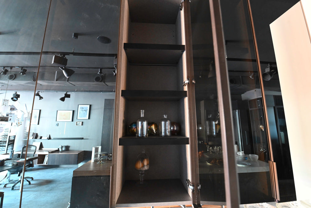 Binova Modern Wet Bar with Sink, Faucet & Mirrored Glass Cabinets