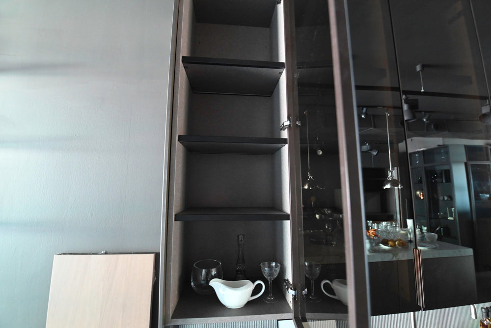 Binova Modern Wet Bar with Sink, Faucet & Mirrored Glass Cabinets