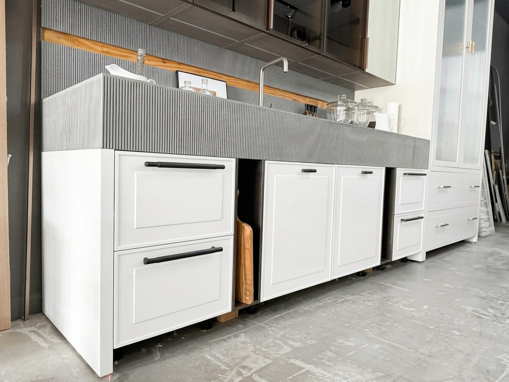 105 inch tall minimalist wet bar with integrated stainless steel sink