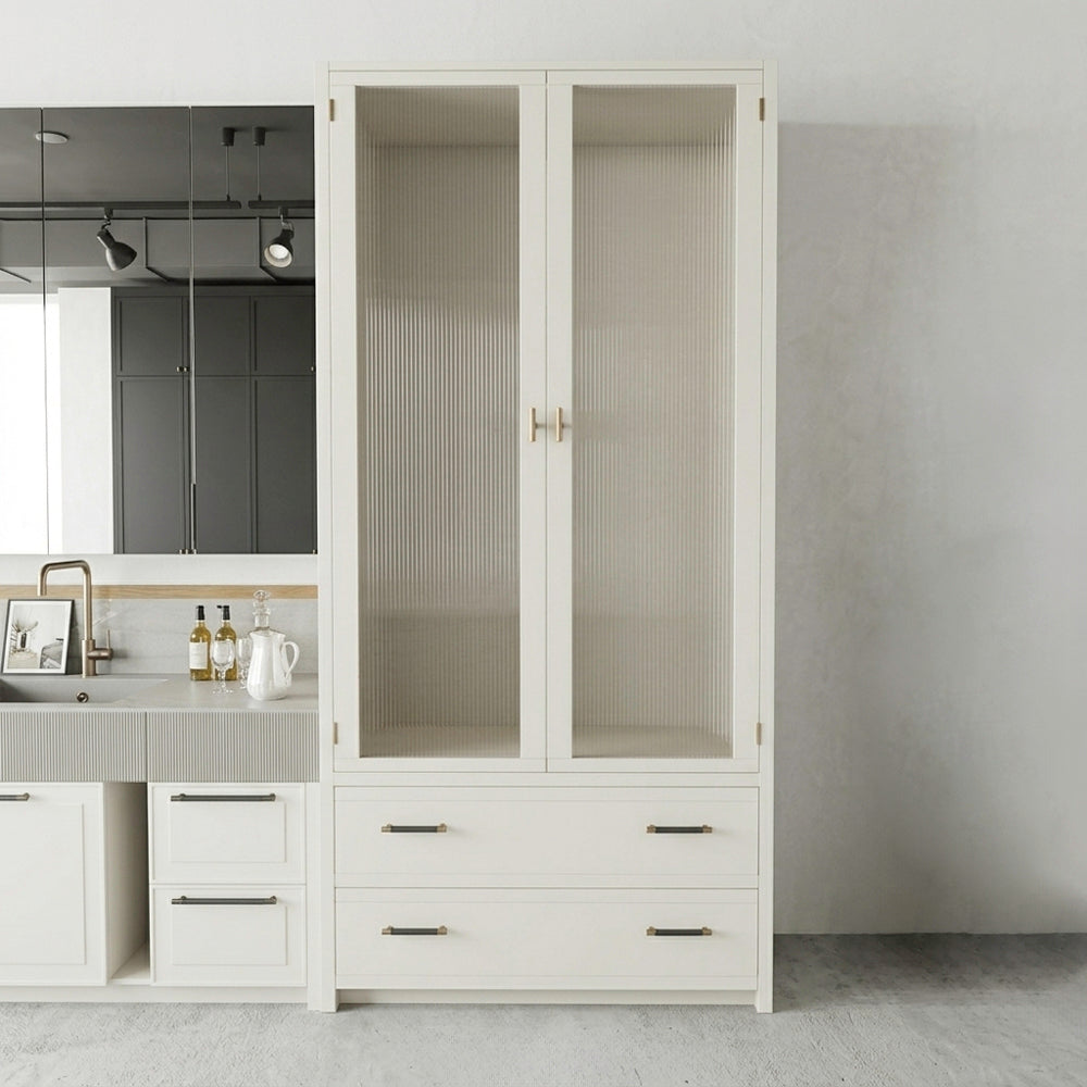 Binova Modern Minimalist China Cabinet with Reeded Glass Doors