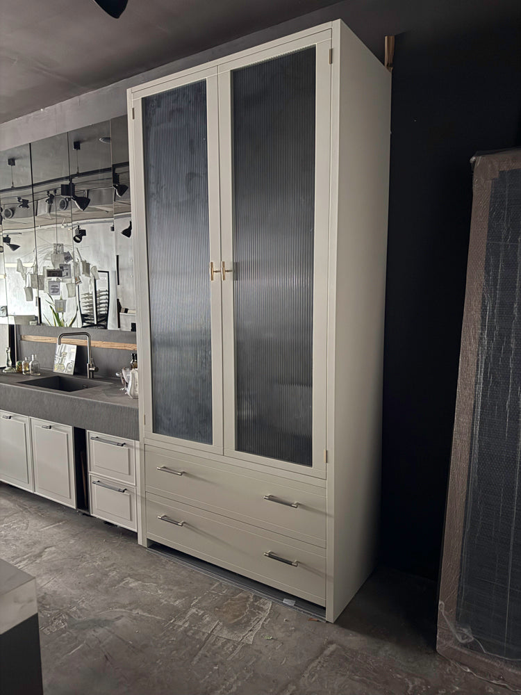 Binova modern china cabinet with tall reeded glass doors