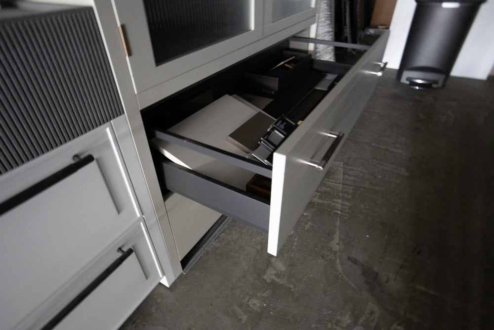 Binova Modern Minimalist China Cabinet with Reeded Glass Doors