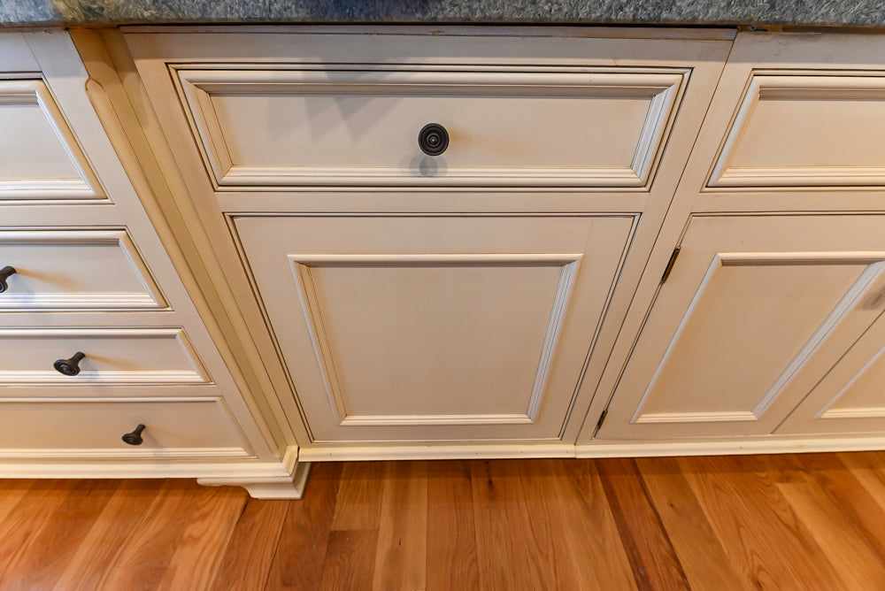 Quality Custom Traditional Cream Partial Kitchen with Green Wood Top Island, Sink and Faucet