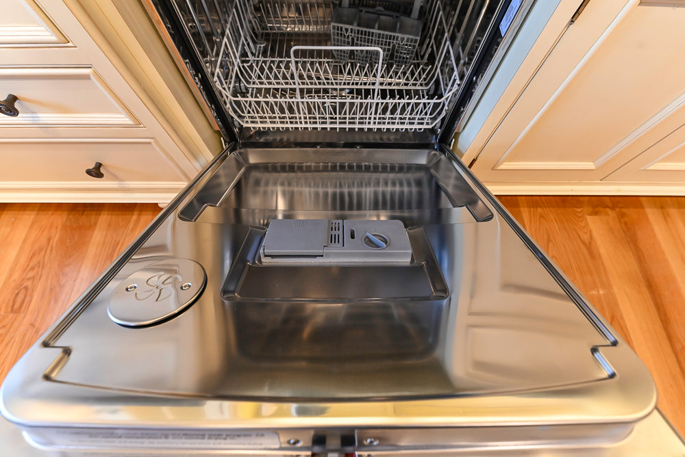 Quality Custom Traditional Cream Partial Kitchen with Green Wood Top Island, Sink and Faucet