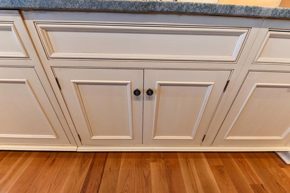 Quality Custom Traditional Cream Partial Kitchen with Green Wood Top Island, Sink and Faucet