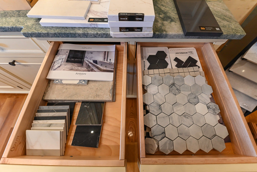 Quality Custom Traditional Cream Partial Kitchen with Green Wood Top Island, Sink and Faucet