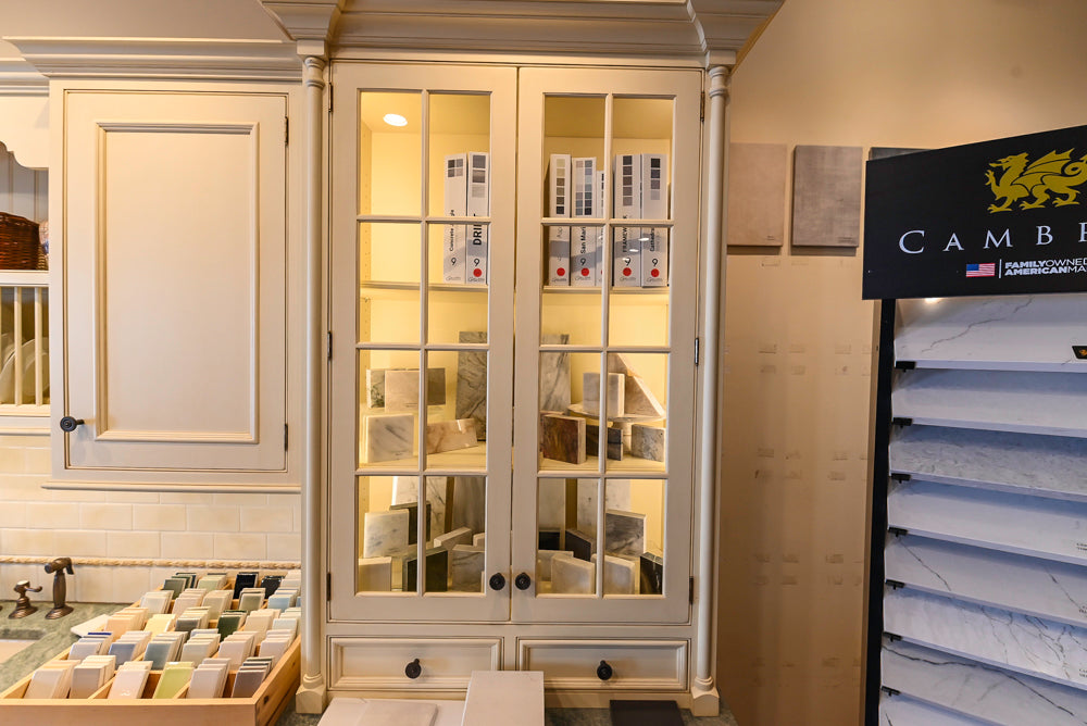 Quality Custom Traditional Cream Partial Kitchen with Green Wood Top Island, Sink and Faucet