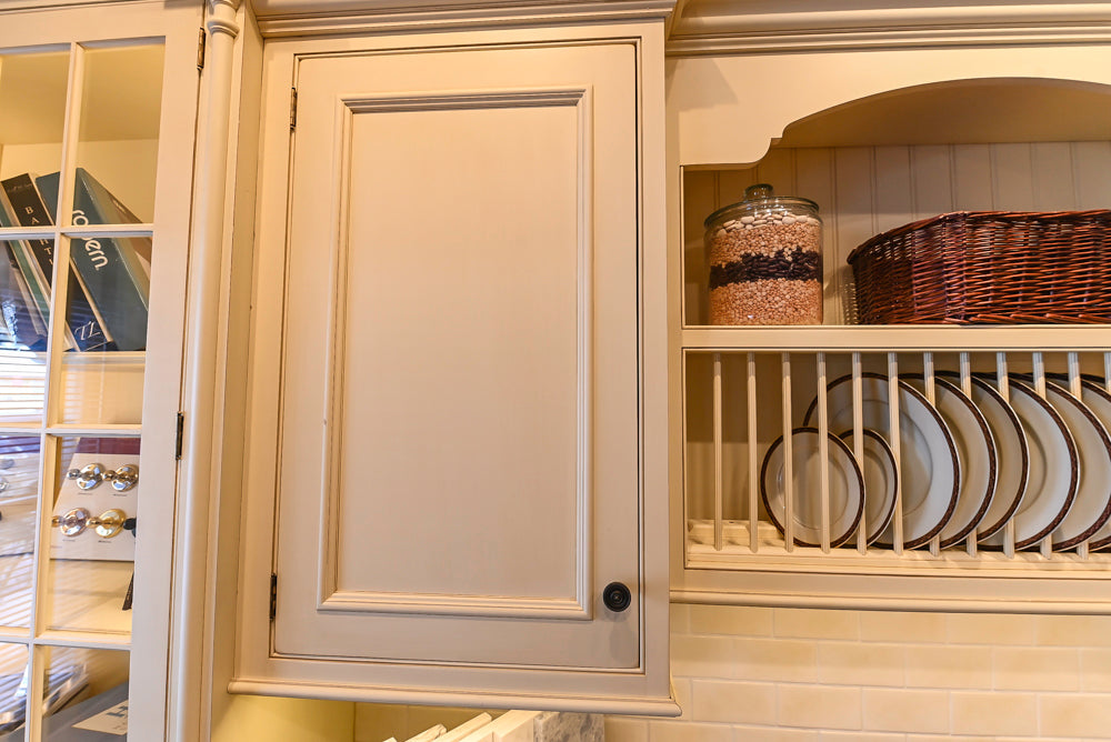 Quality Custom Traditional Cream Partial Kitchen with Green Wood Top Island, Sink and Faucet