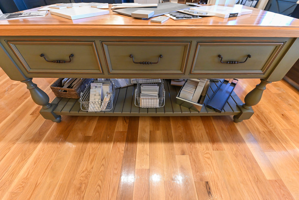 Quality Custom Traditional Cream Partial Kitchen with Green Wood Top Island, Sink and Faucet