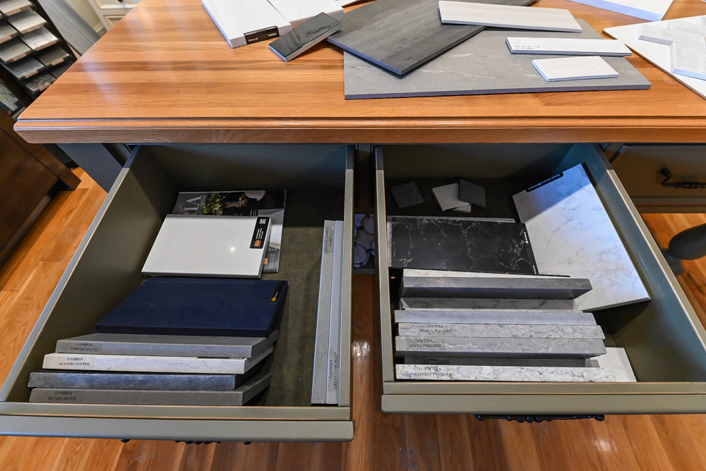 Quality Custom Traditional Cream Partial Kitchen with Green Wood Top Island, Sink and Faucet