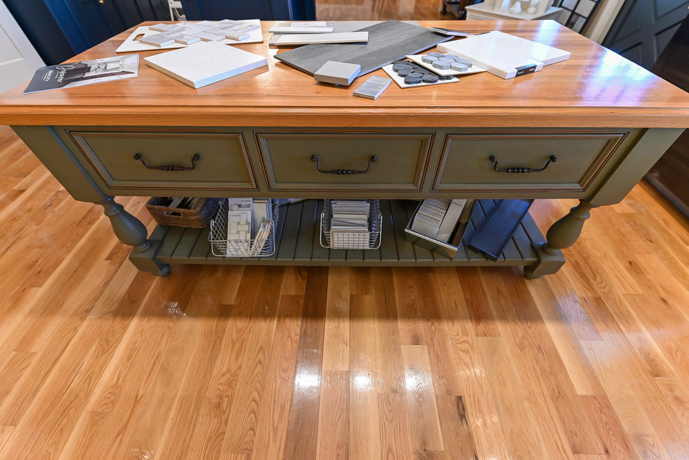 Quality Custom Traditional Cream Partial Kitchen with Green Wood Top Island, Sink and Faucet
