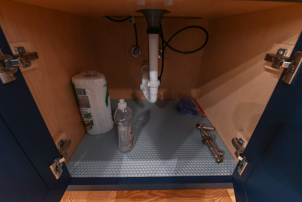 Quality Custom Navy Blue Partial Kitchen with Matching Island and White Farmhouse Sink