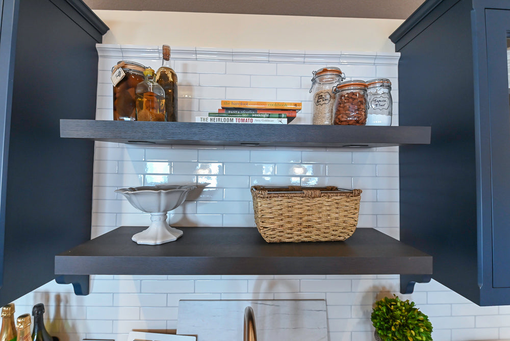 Quality Custom Navy Blue Partial Kitchen with Matching Island and White Farmhouse Sink