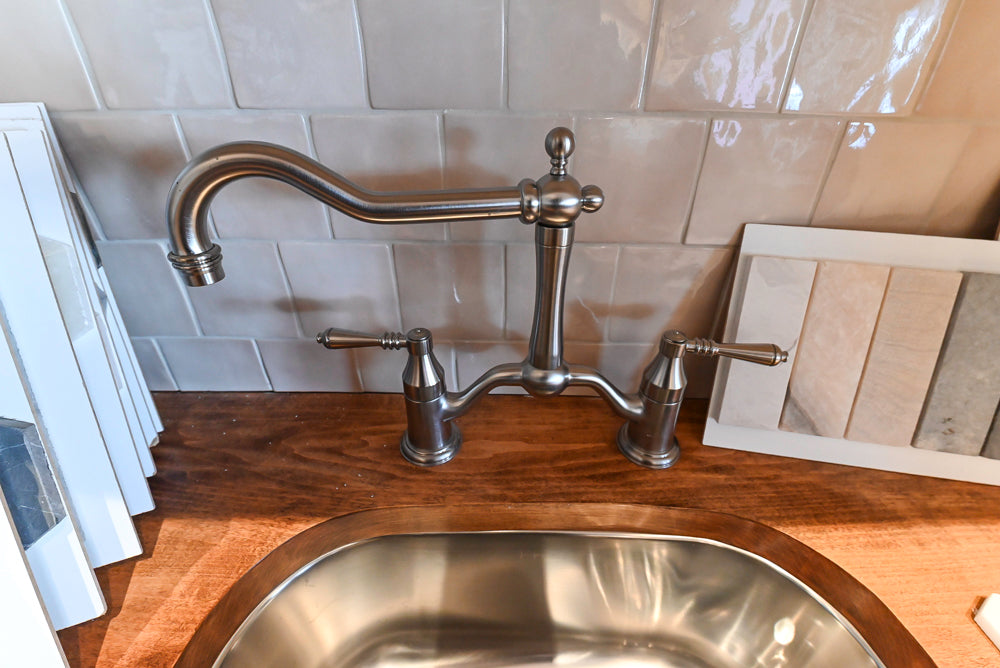 Greenfield Traditional White Pantry Wall with Wood Top, Sink and Faucet