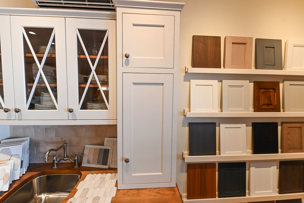 Greenfield Traditional White Pantry Wall with Wood Top, Sink and Faucet