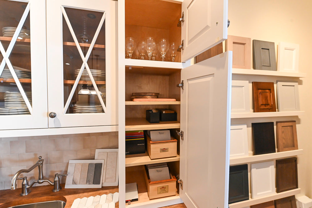 Greenfield Traditional White Pantry Wall with Wood Top, Sink and Faucet