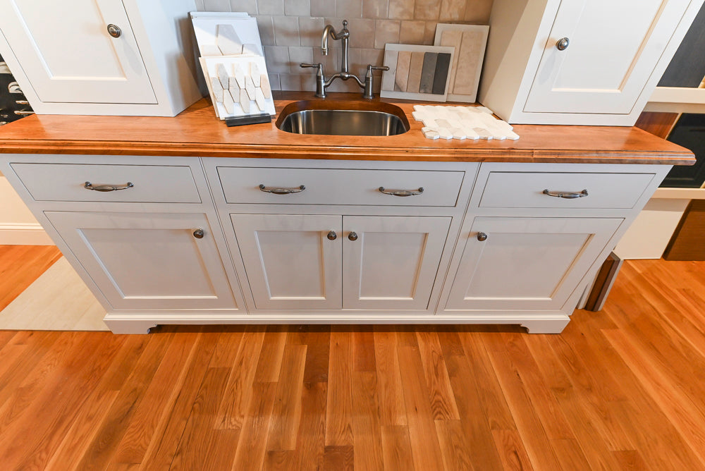 Greenfield Traditional White Pantry Wall with Wood Top, Sink and Faucet