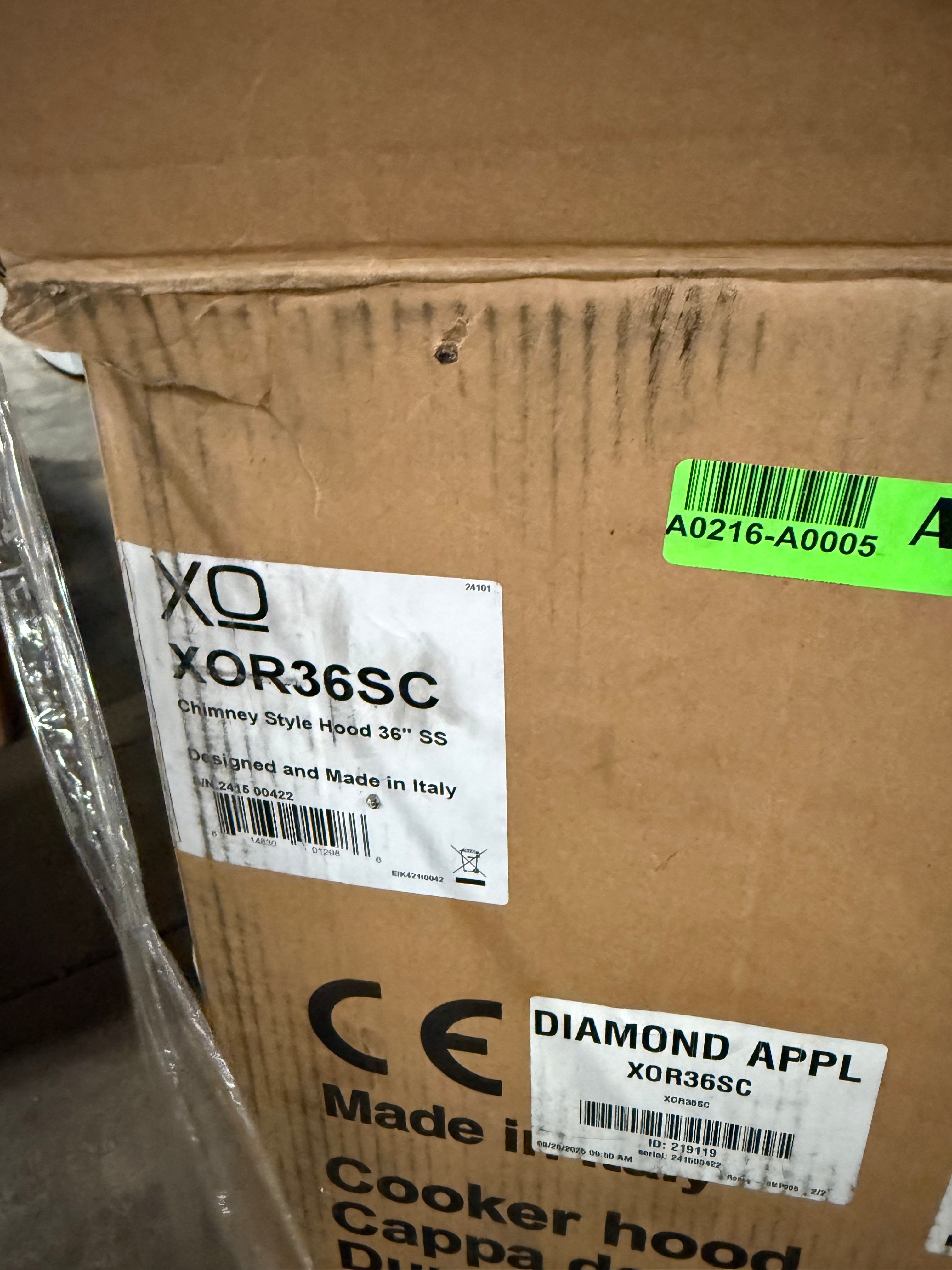 XO XOR36SC 36" Stainless Steel Wall Mount Chimney Range Hood