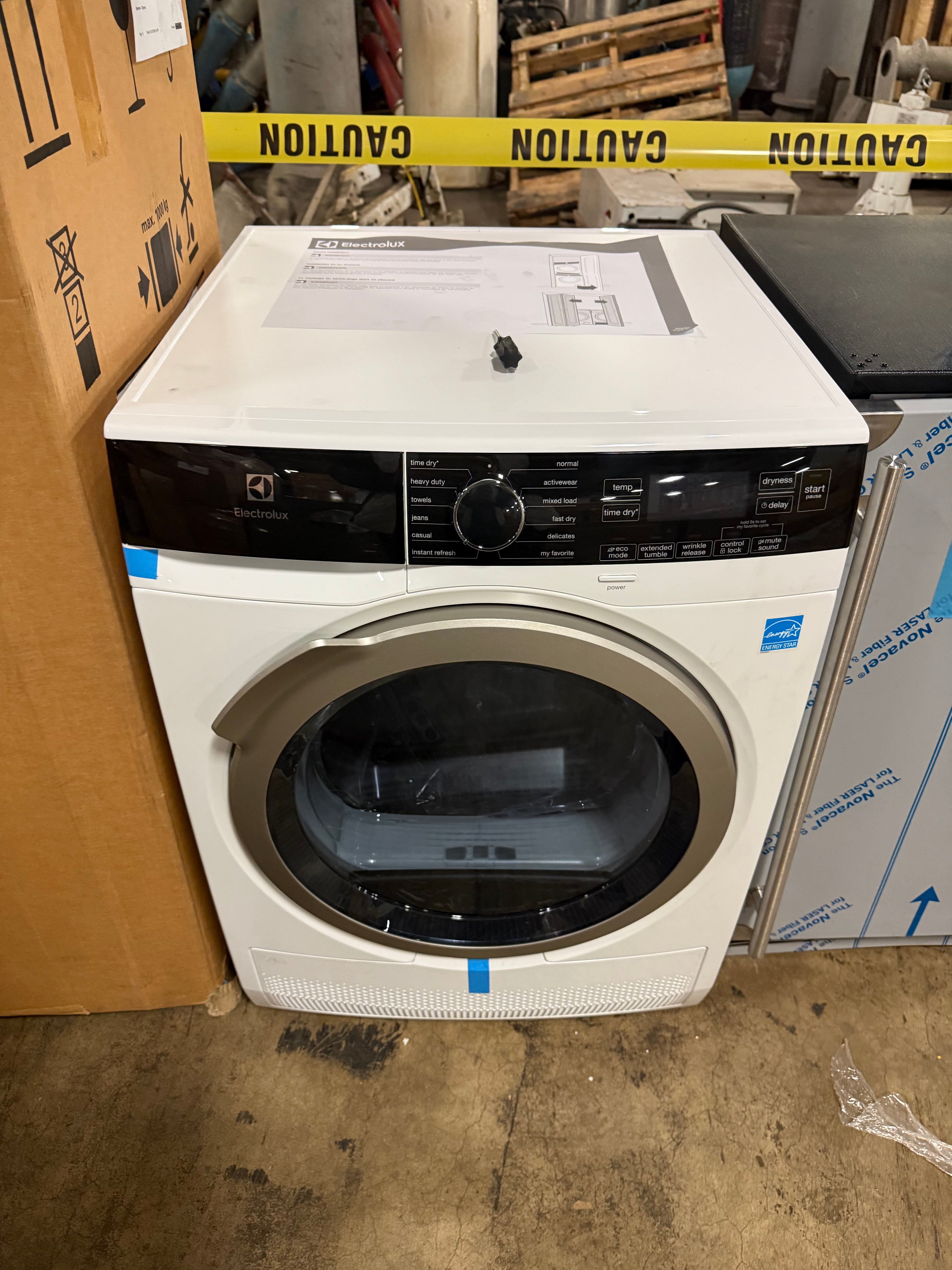 Electrolux 24 inch compact ventless electric dryer in white with stainless steel drum