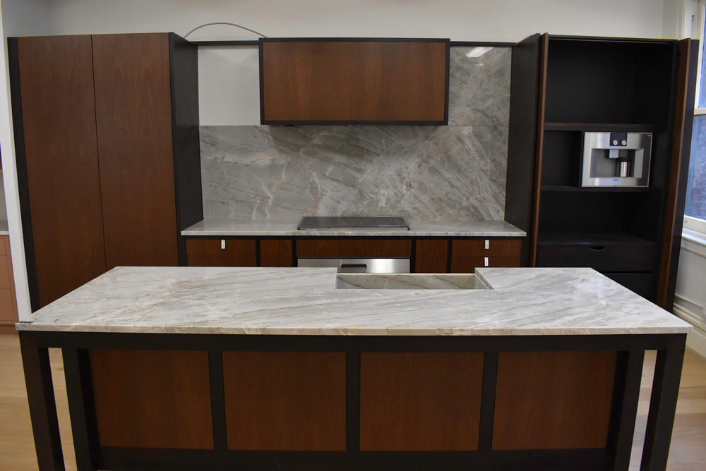 Plato Natural Walnut & Espresso Modern Kitchen with Gaggenau Appliances