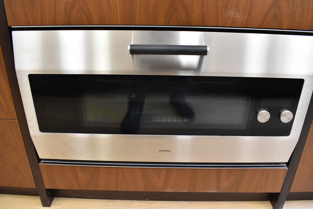 Plato Natural Walnut & Espresso Modern Kitchen with Gaggenau Appliances