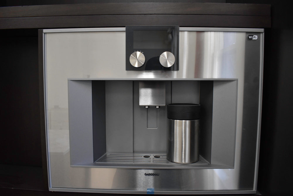 Plato Natural Walnut & Espresso Modern Kitchen with Gaggenau Appliances