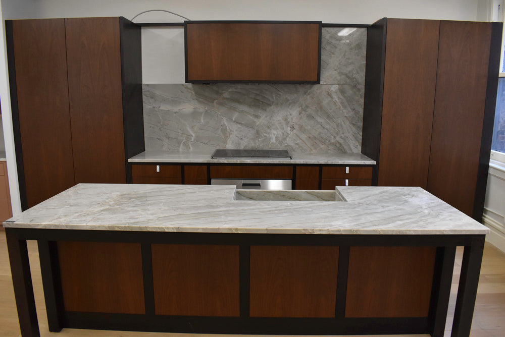 Plato Natural Walnut & Espresso Modern Kitchen with Gaggenau Appliances